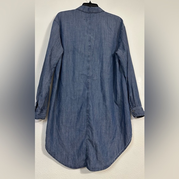 Eileen Fisher Blue Chambray Denim Asymmetrical Long Sleeve Shirt - Picture 4 of 14
